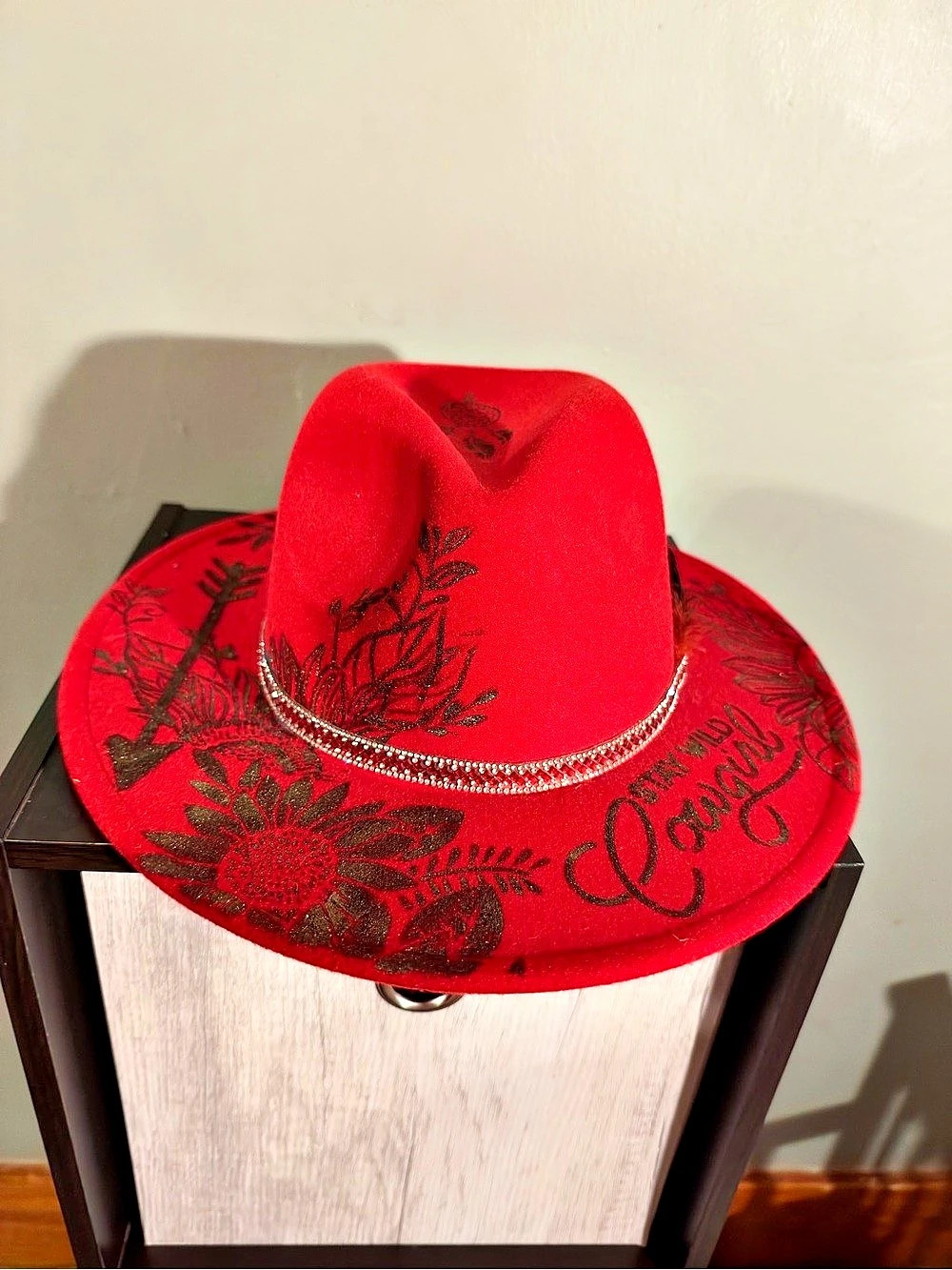 Custom Red Western Cowboy Hat Hand Painted Sunflower Stay Wild Cowgirl
